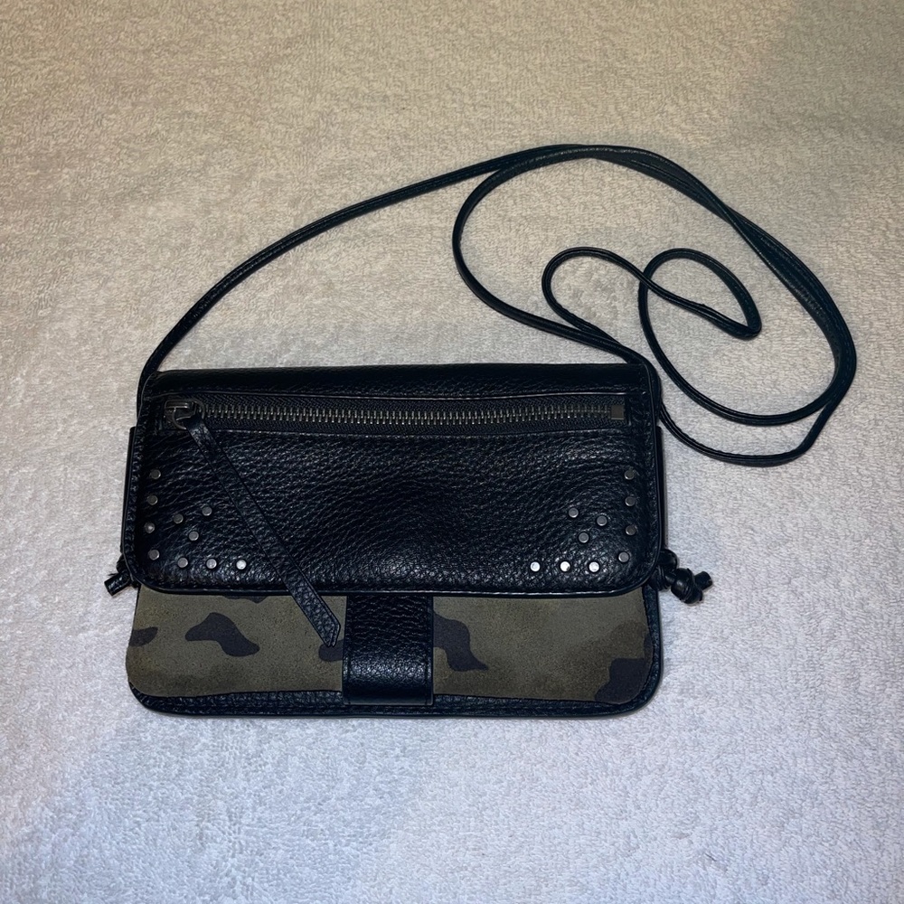 Lucky Brand Leather and Camo Suede Crossbody Bag